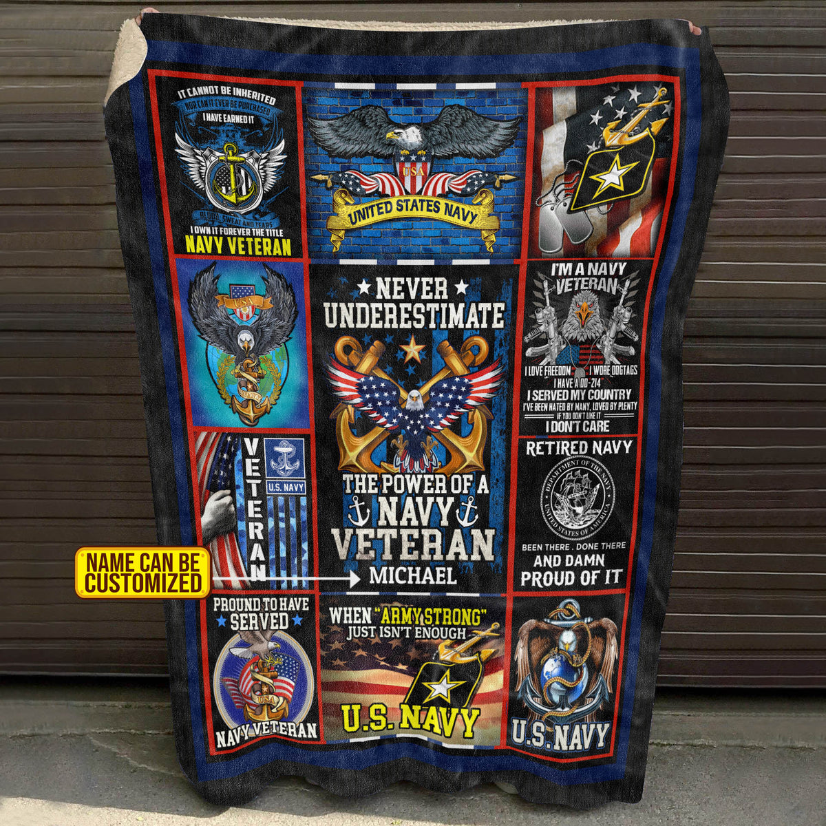 Personalized Name USA Navy Veteran Fleece Blanket – Mink Sherpa Blanket – Woven Blanket