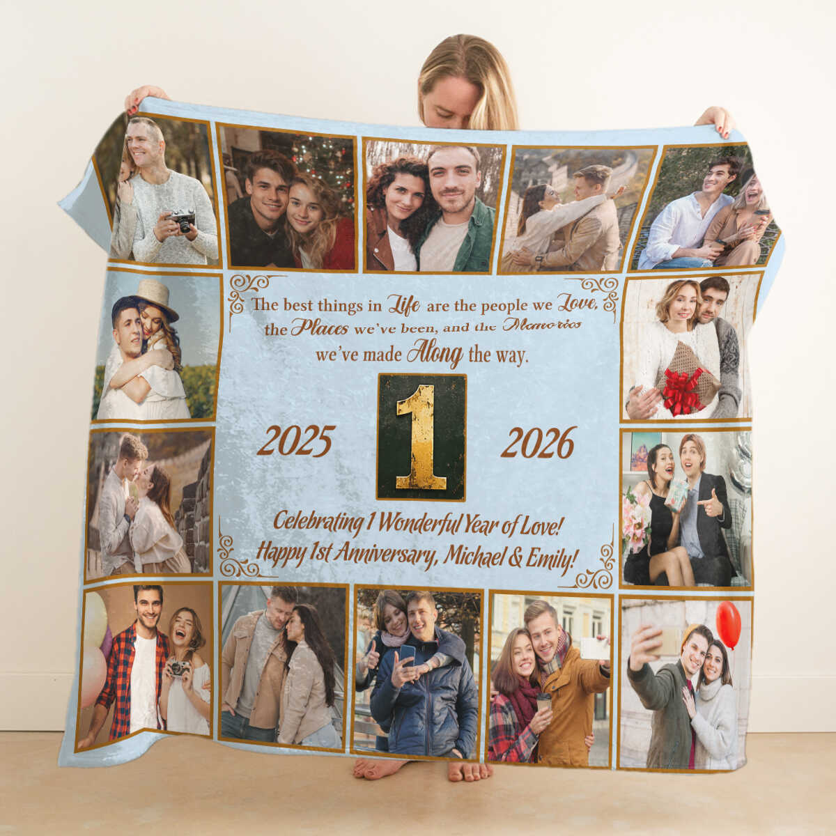 First Anniversary Photo Blanket, Personalized 1 Year Marriage Gift, 1st Wedding Anniversary Gift for Couple, Custom Love Keepsake