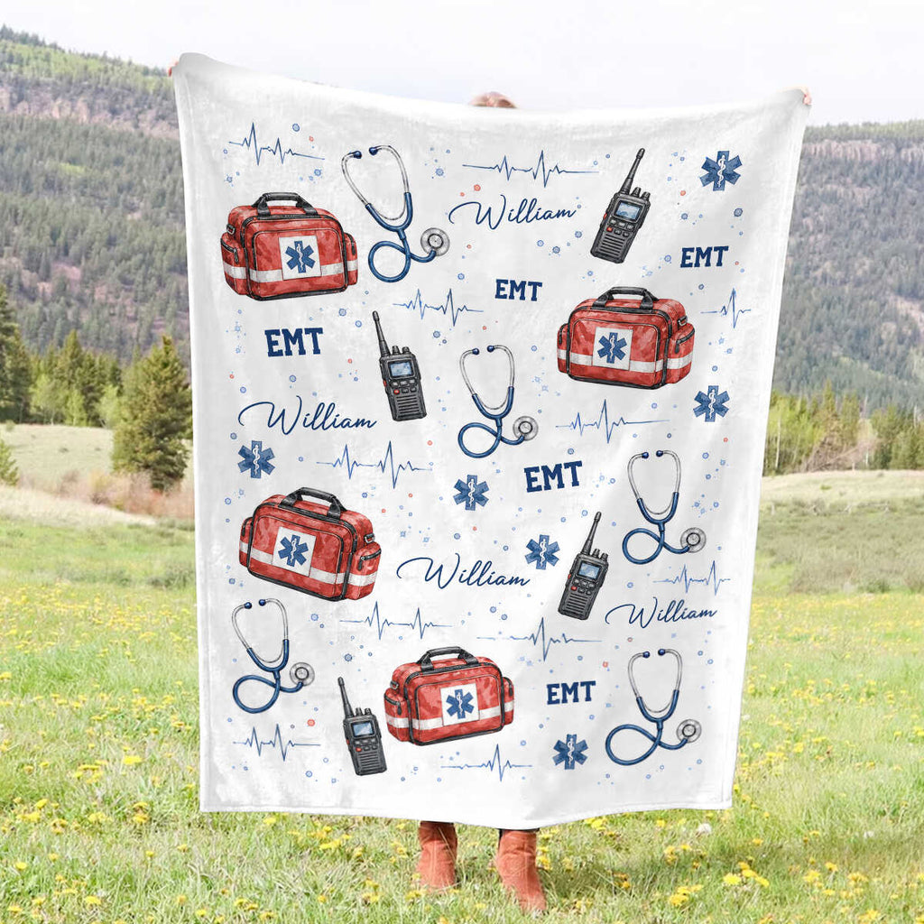 Personalized EMT Blanket with Name, EMT Gift, EMT Graduation Gift, Emergency Medical Technician Throw Blanket, First Responder Gift