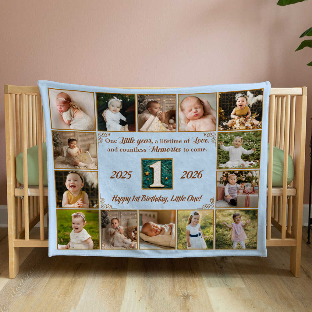 1st Birthday Photo Collage Blanket, Personalized First Birthday Gift, Baby’s First Year Blanket, 12 Months of Memories, First Birthday Keepsake