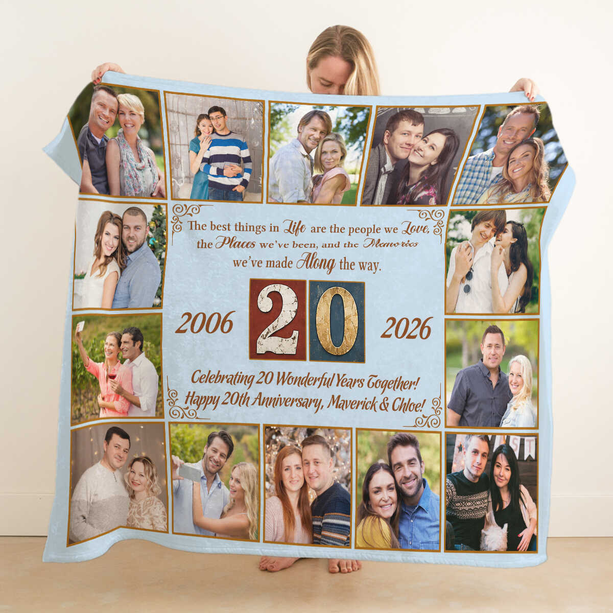 20th Anniversary Photo Blanket, Personalized Wedding Anniversary Gift for Parents, 20 Years of Marriage Couple Blanket, Custom Wedding Anniversary Keepsake