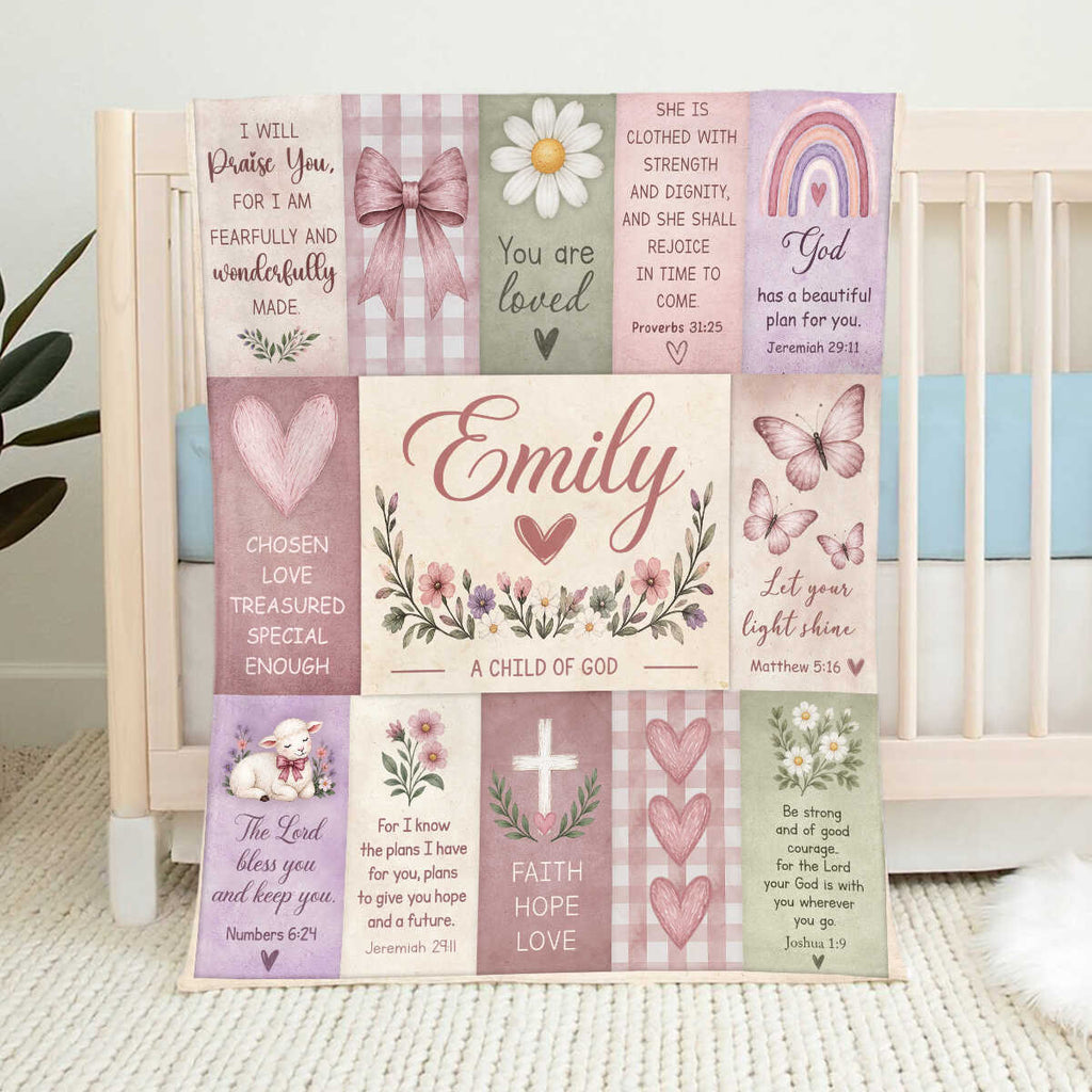 Personalized Christian Bible Verse Blanket For Baby Girl, Custom Name Faith Blanket, Religious Keepsake Gift, Faith Hope Love Blanket, Daughter Gift