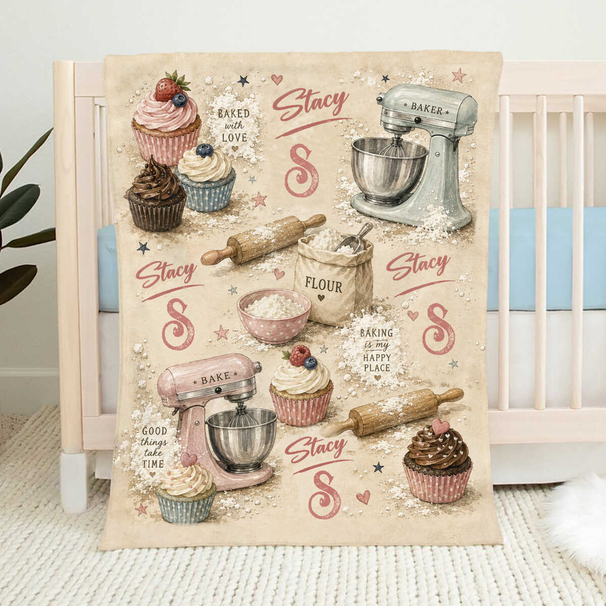 Personalized Baker Blanket, Custom Name Baking Gift, Baker Gift for Women, Baking Lover Throw Blanket, Cupcake Lover Gift, Bakery Chef Gift