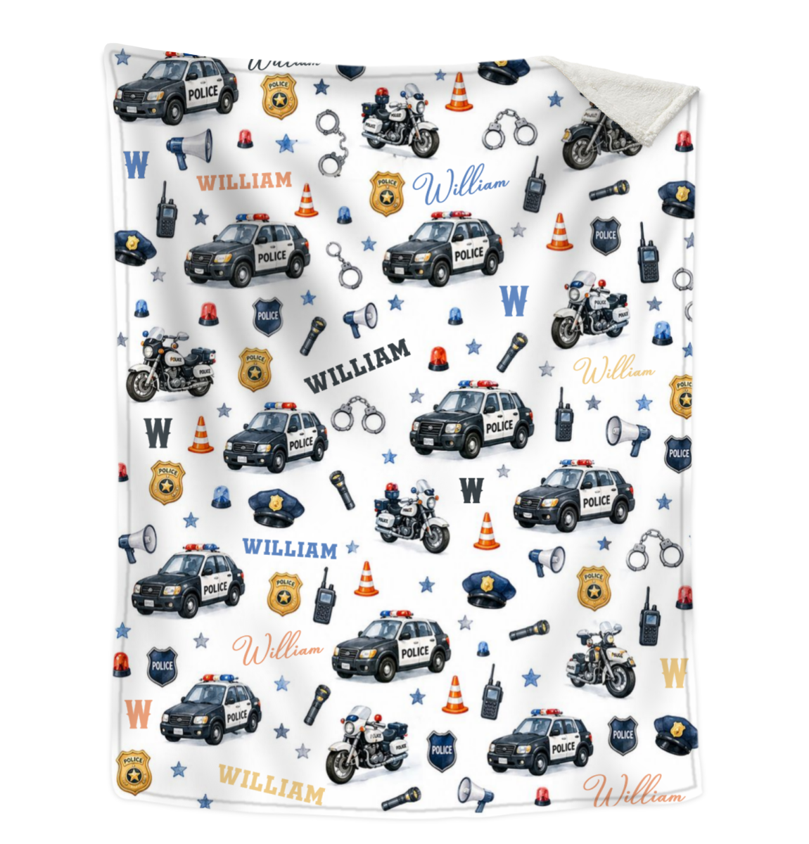 Personalized Police Baby Blanket with Name, Custom Cop Police Car Swaddle, Newborn Boy Gift, Police Officer Nursery Decor