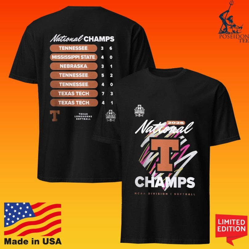 Texas Longhorns 2026 Ncaa Softball Women’s College World Series National Champions Schedule T-shirt