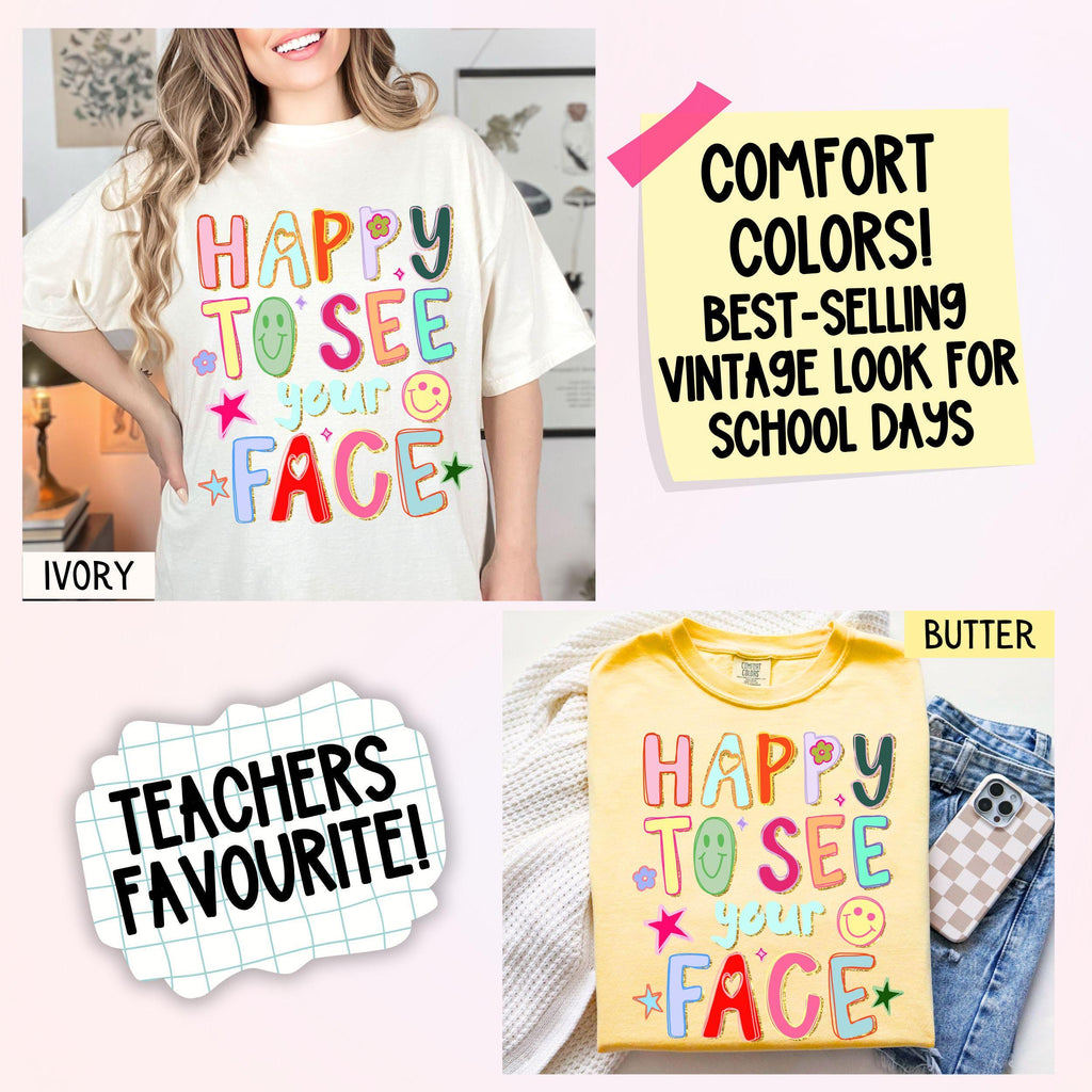 Comfort Colors Happy See Face Teacher Hand Drawn Colorful Doodle Stars Messy Glitter Teacher Appreciation Tee (4)
