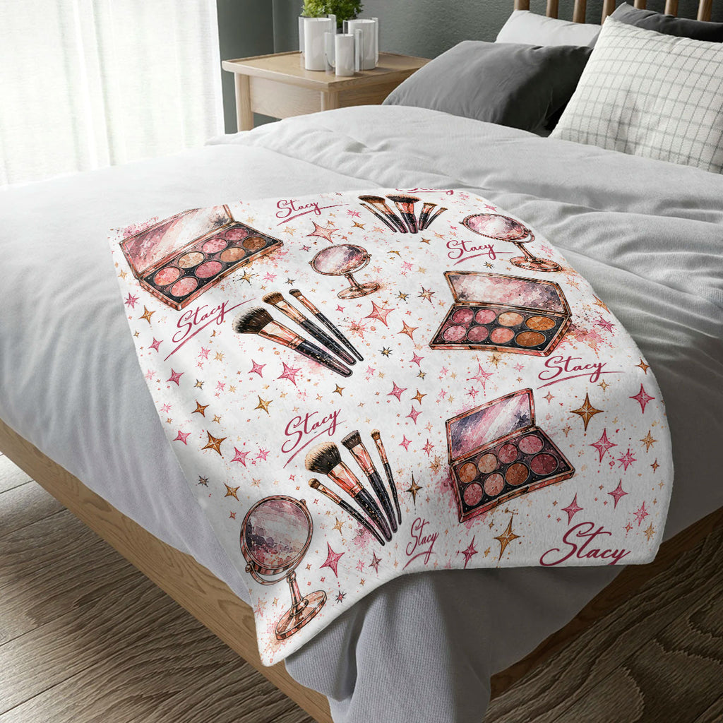 Personalized Makeup Artist Blanket, Custom Name Makeup Blanket, Makeup Artist Gift for Her, Beautician Cosmetologist Gift, Beauty Lover Throw Blanket