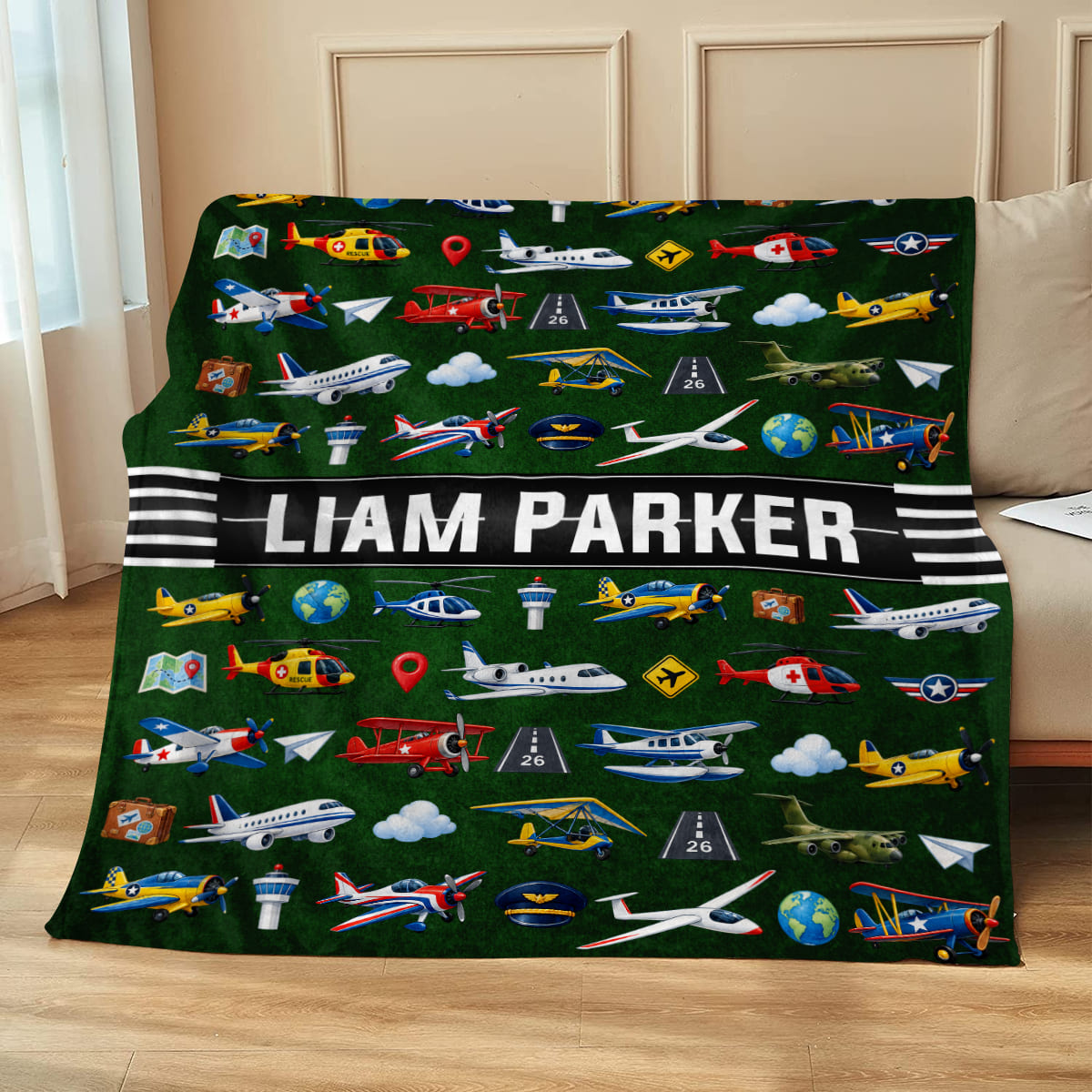 Personalized Airplane Blanket for Boys, Aviation Baby Gift, Custom Airplane Baby Blanket, Airplane Nursery Decor, Toddler Gift