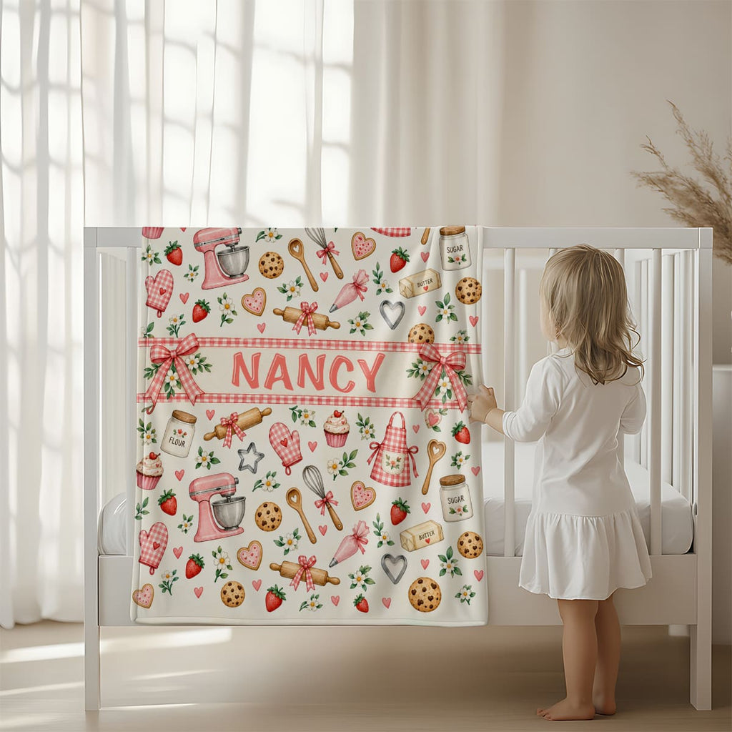 Personalized Baker Blanket for Daughter, Custom Baking Throw, Baker Girl Gift, Baking Lover Blanket, Kitchen Decor