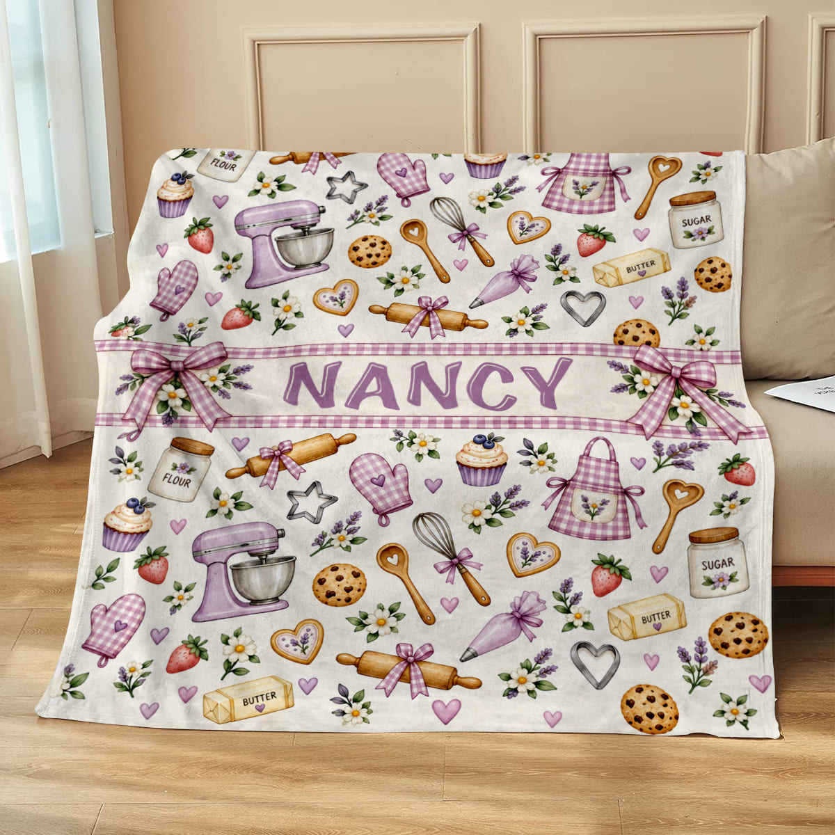 Personalized Baker Blanket for Daughter, Custom Baking Throw, Baker Girl Gift, Baking Lover Blanket, Kitchen Decor