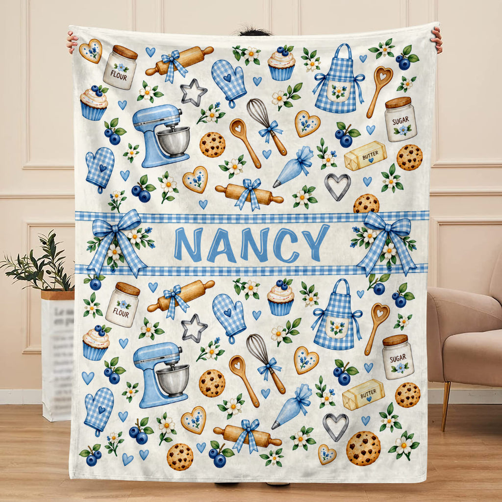 Personalized Baker Blanket for Daughter, Custom Baking Throw, Baker Girl Gift, Baking Lover Blanket, Kitchen Decor