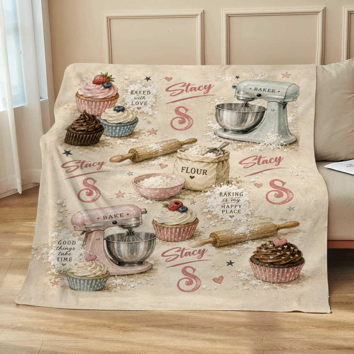 Personalized Baker Blanket, Custom Name Baking Gift, Baker Gift for Women, Baking Lover Throw Blanket, Cupcake Lover Gift, Bakery Chef Gift
