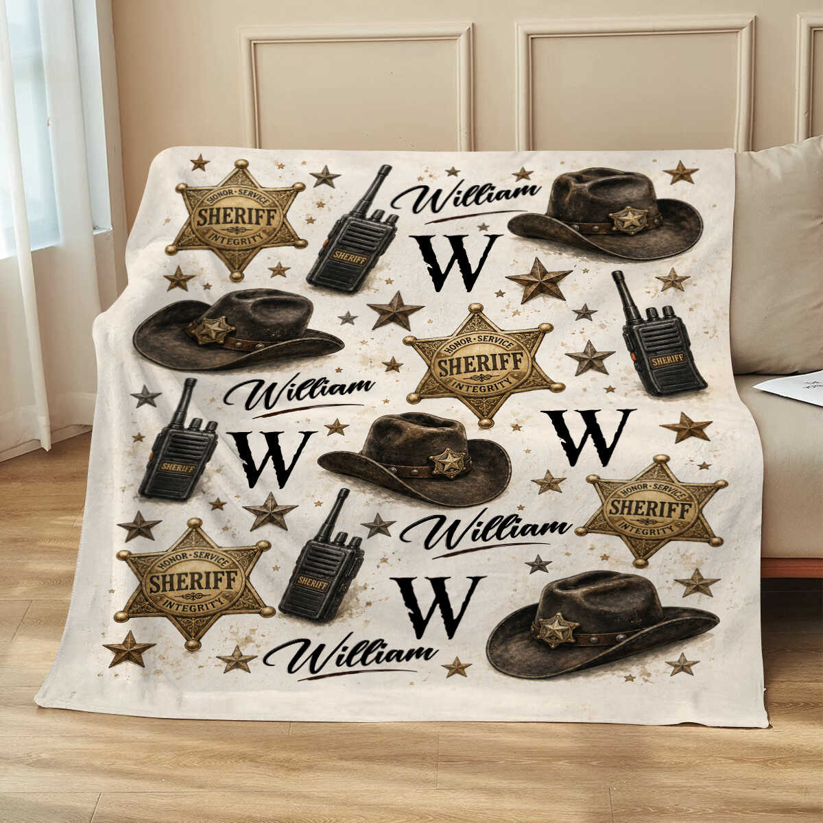 Personalized Sheriff Blanket, Custom Deputy Sheriff Gift, Law Enforcement Academy Graduation, Sheriff Badge Throw Blanket, Gift for Men