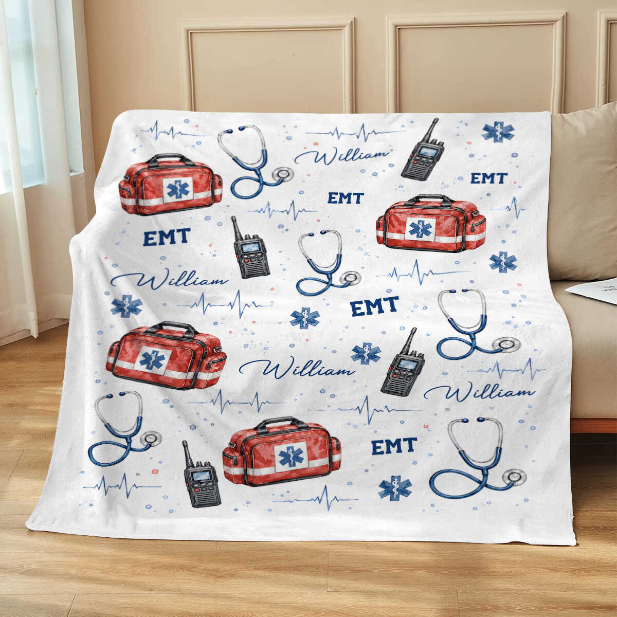 Personalized EMT Blanket with Name, EMT Gift, EMT Graduation Gift, Emergency Medical Technician Throw Blanket, First Responder Gift