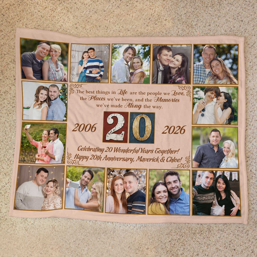 20th Anniversary Photo Blanket, Personalized Wedding Anniversary Gift for Parents, 20 Years of Marriage Couple Blanket, Custom Wedding Anniversary Keepsake