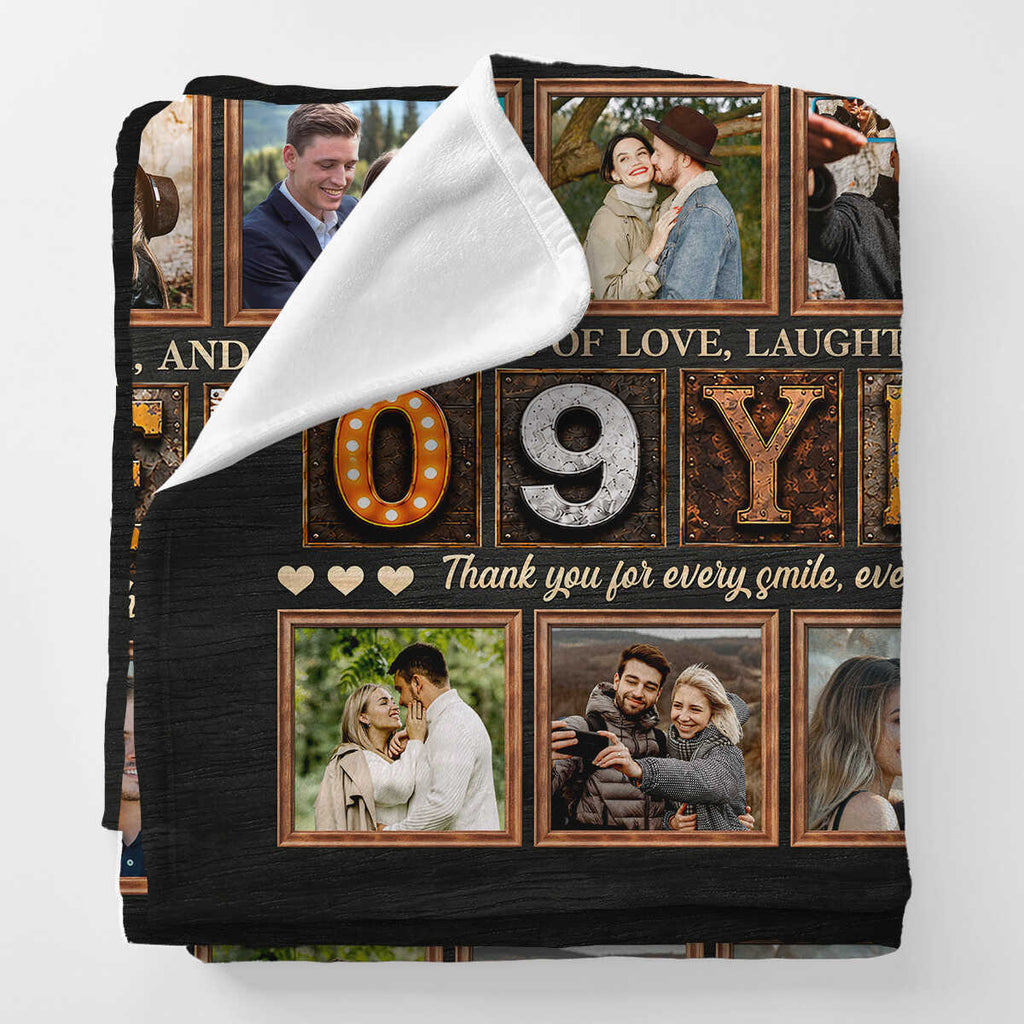 Personalized 9th Anniversary Photo Collage Blanket, Custom 9 Years Together Gift, Wedding Anniversary Blanket, Couple Memory Keepsake