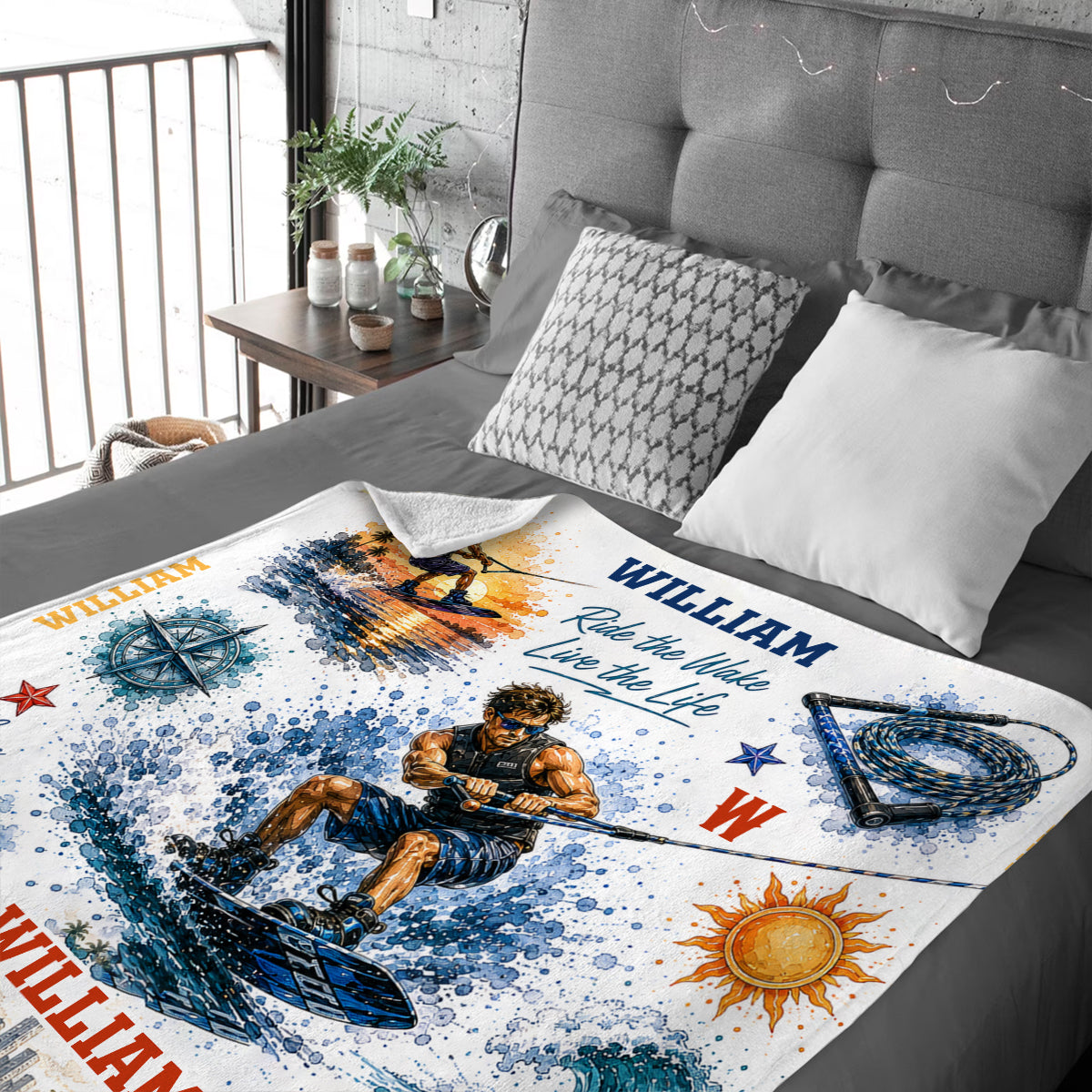 Personalized Wakeboarding Blanket, Custom Name Wakeboard Throw Blanket, Wakeboarding Gift for Boys, Men, Kids, Wakeboard Lover Gift