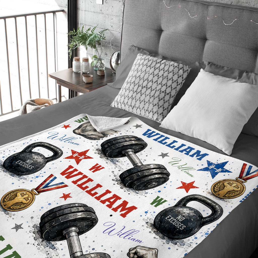 Personalized Gym Blanket, Custom Fitness Blanket, Weightlifting Throw Blanket, Gift for Gym Lover, Personal Trainer Gift, Bodybuilder Present