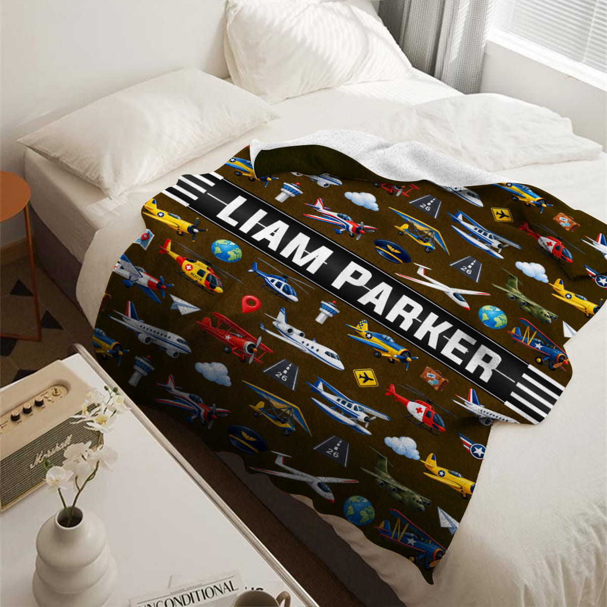 Personalized Airplane Blanket for Boys, Aviation Baby Gift, Custom Airplane Baby Blanket, Airplane Nursery Decor, Toddler Gift