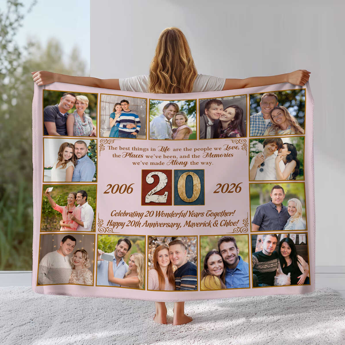 20th Anniversary Photo Blanket, Personalized Wedding Anniversary Gift for Parents, 20 Years of Marriage Couple Blanket, Custom Wedding Anniversary Keepsake