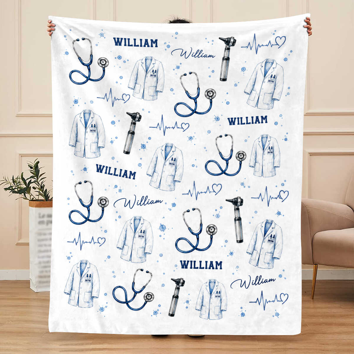 Personalized Doctor Blanket, Custom Medical Student Gift, Doctor Graduation Gift, Stethoscope Fleece Throw, Future Doctor MD Gift