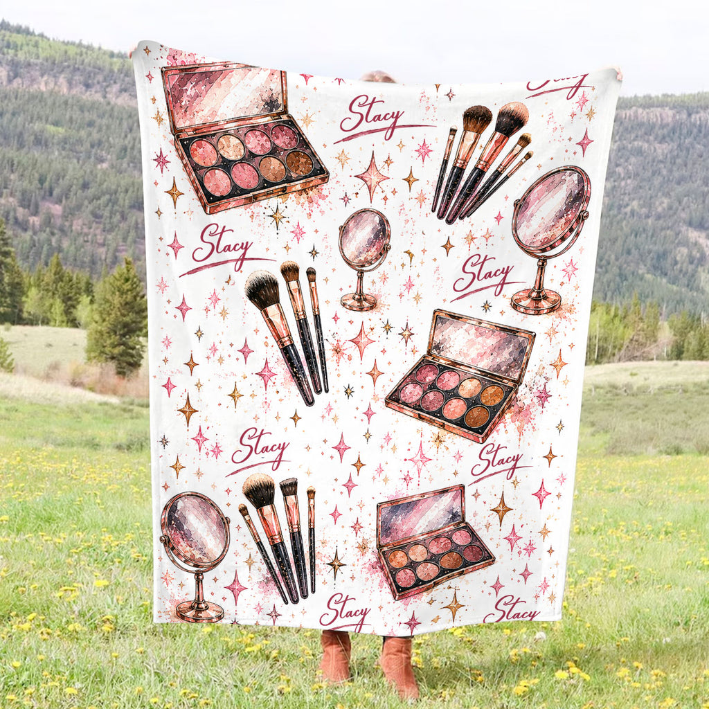 Personalized Makeup Artist Blanket, Custom Name Makeup Blanket, Makeup Artist Gift for Her, Beautician Cosmetologist Gift, Beauty Lover Throw Blanket