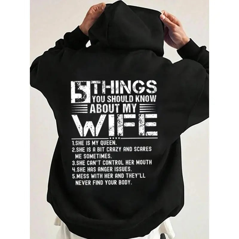 5 Things You Should Know About My Wife Funny Casual Street Fleece Fabric Hooded Perfect T-Shirts