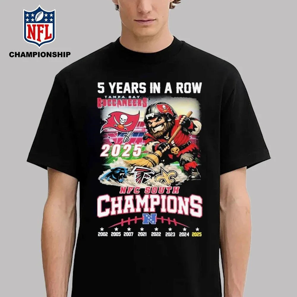5 Years in a Row Tampa Bay Buccaneers NFC South Champions Vintage Mascot Shirt