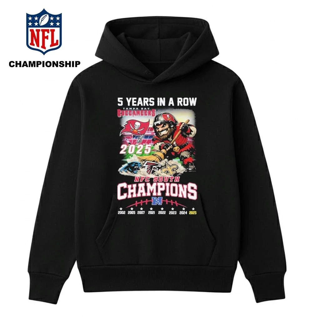 5 Years in a Row Tampa Bay Buccaneers NFC South Champions Vintage Mascot Shirt