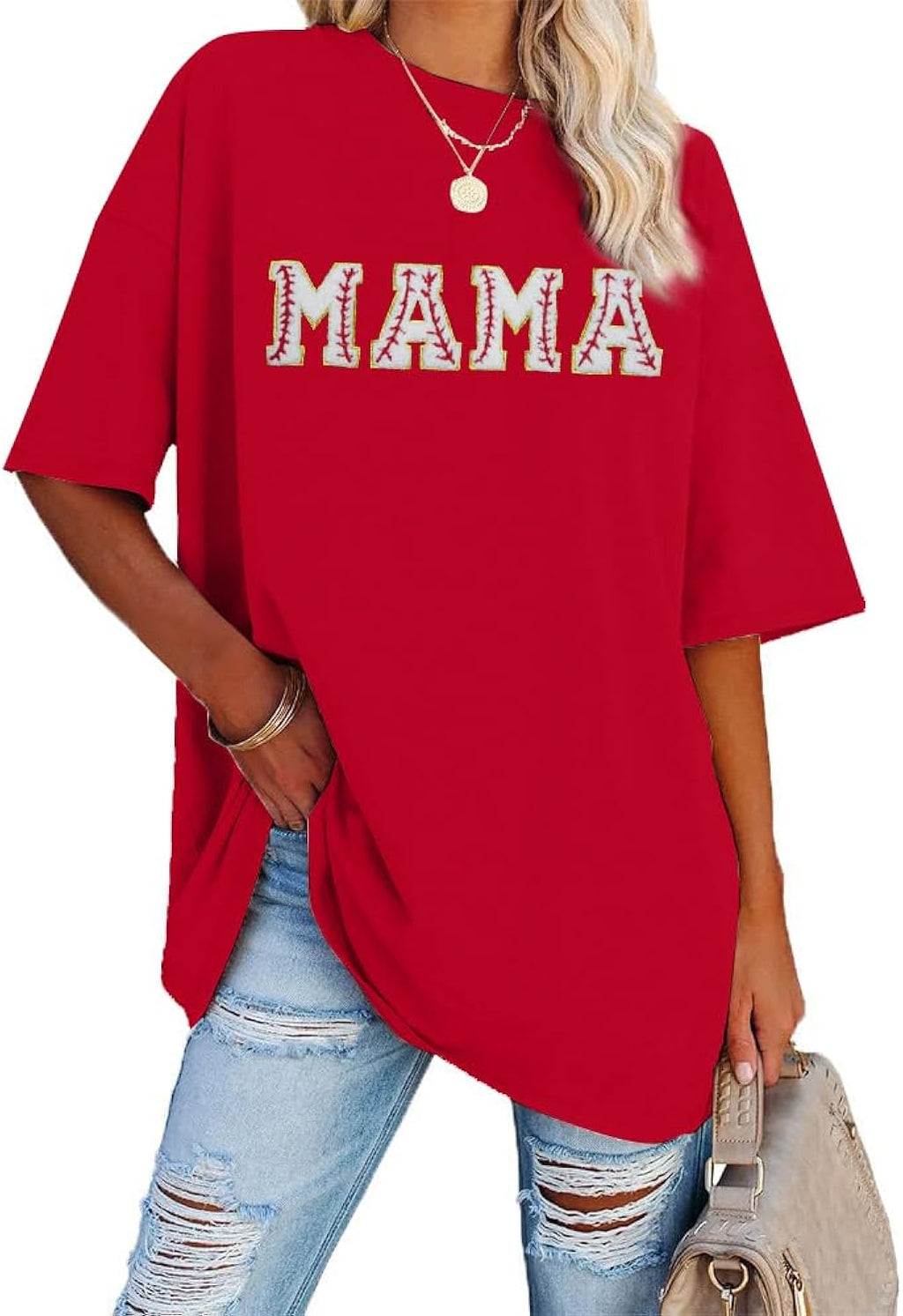 Baseball Mom Shirt Women Baseball Shirt Oversized Chenille Game Day Tops Sports Fan Gift Clothes