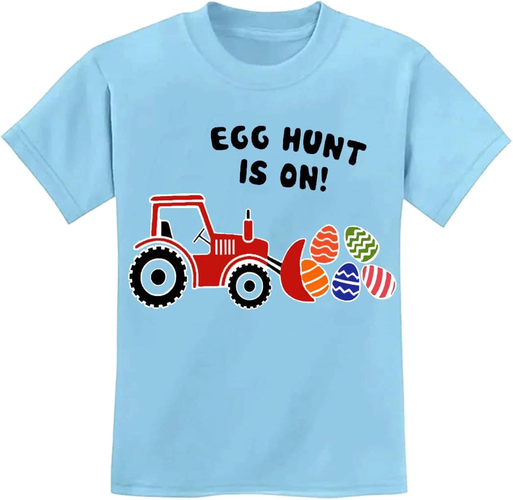 Toddler Boys Easter Shirt Tractor Eggs Hunt T-Shirt Kid Short Sleeve Easter Outfits Excavator Bunny Tee Top