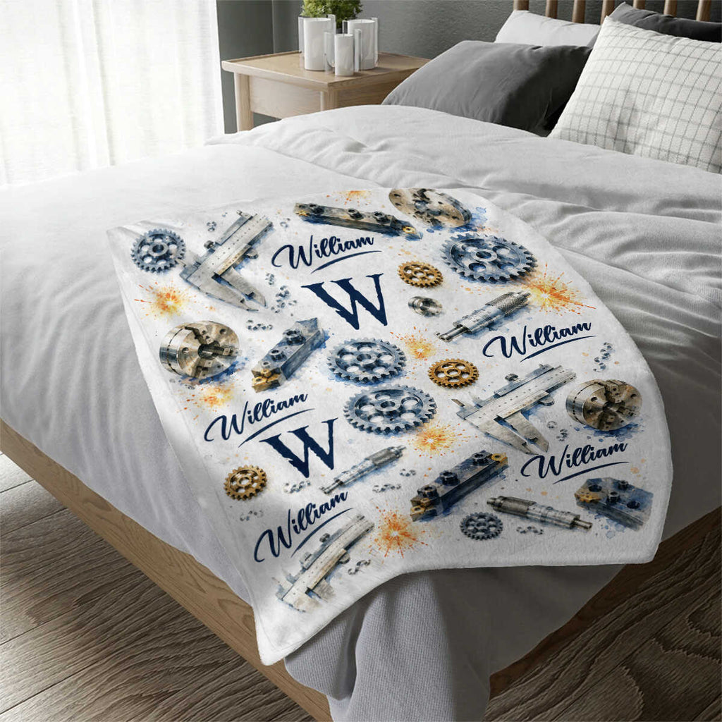 Personalized Machinist Blanket, Custom Name Machinist Gift, CNC Machinist Blanket, Machinist Tools Throw, Gift for Machinist