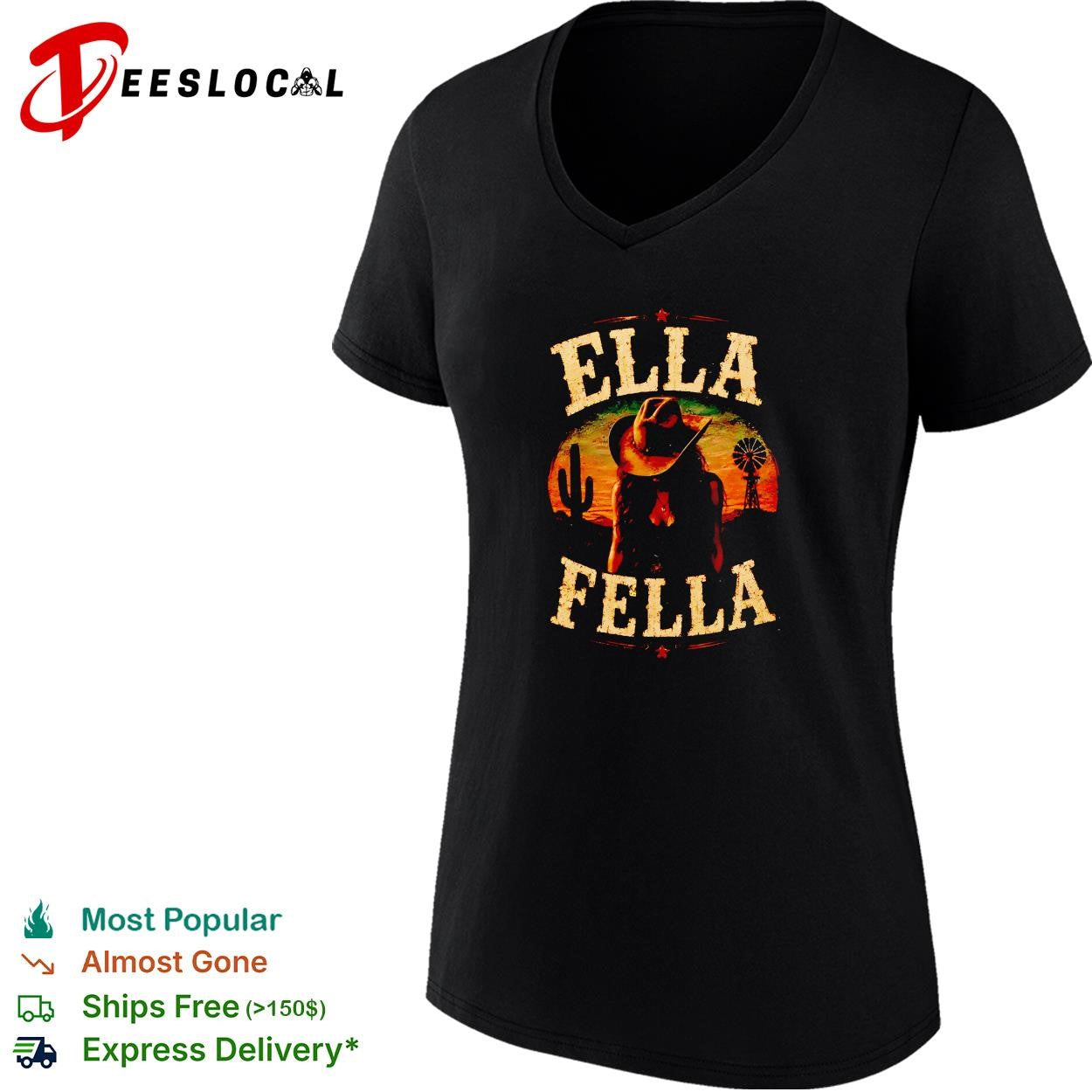 Ella Fella western desert sunset cactus windmill cowgirl ranch graphic shirt