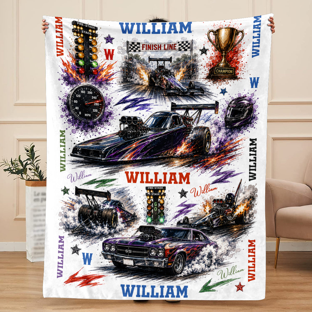 Personalized Drag Racing Blanket, Custom Drag Racer Fleece Blanket with Name, Drag Racing Gift for Men, Drag Car Throw Blanket, Racing Fan Gift