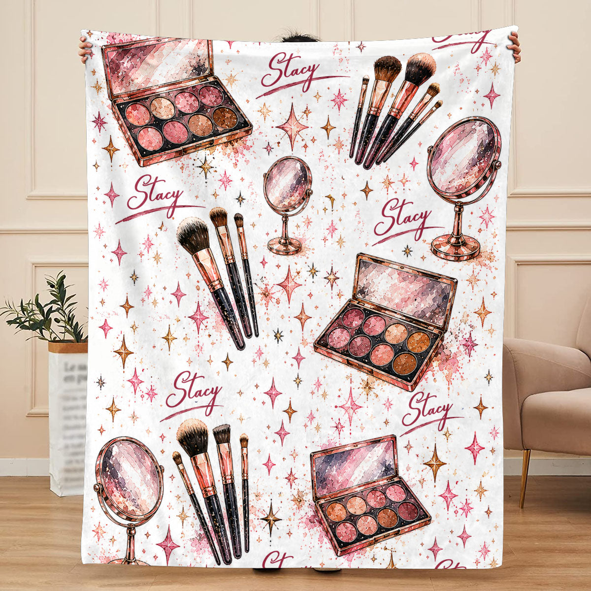Personalized Makeup Artist Blanket, Custom Name Makeup Blanket, Makeup Artist Gift for Her, Beautician Cosmetologist Gift, Beauty Lover Throw Blanket