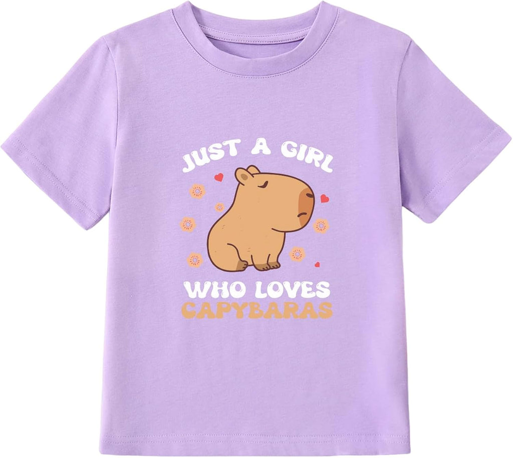 Girls' Cotton Capybara Print T-Shirt Funny Cute Animal Graphic Tee