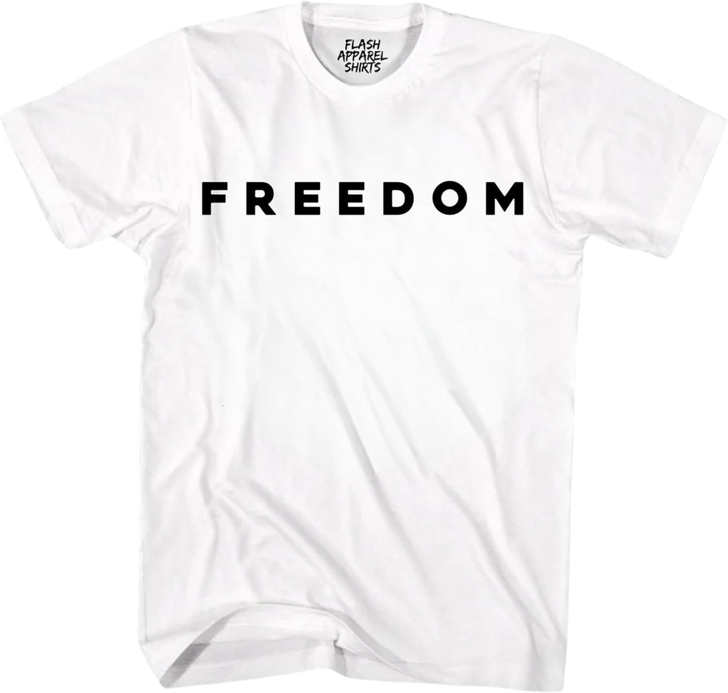 Flash Apparel Freedom Shirt Freedom Text T Shirt for Men & Women Patriotic Men's Tshirts Graphic Tee Unisex Adult Tee