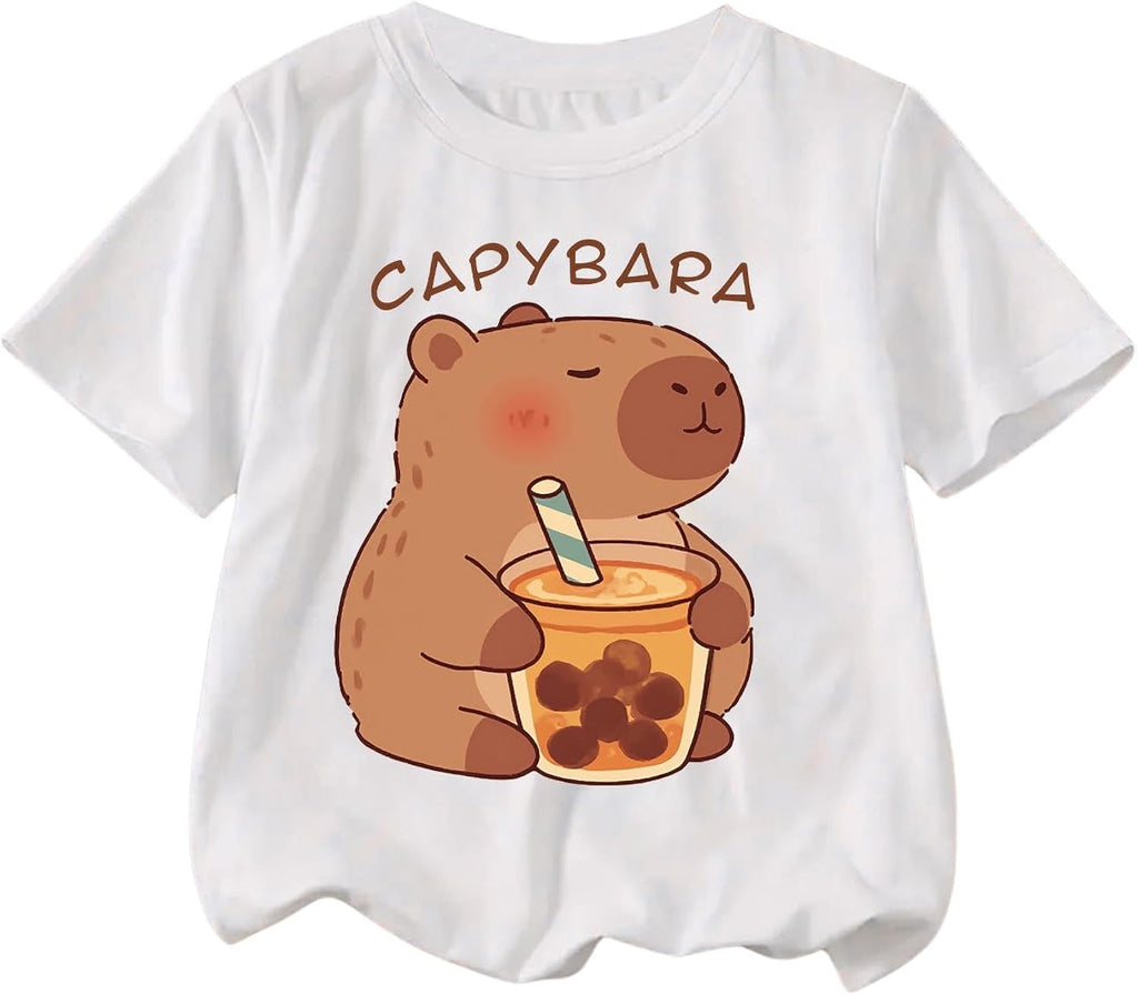 Girl's Cute Graphic Tees Capybara Short Sleeve Crew Neck T Shirts Summer Tops Size 6-16