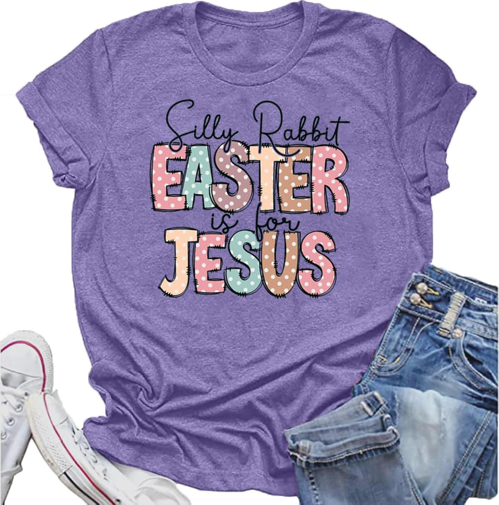 Women Easter Christian Shirt He is Risen Religious Bible Verse Tee Easter Bunny Tops Faith Jesus Short Sleeve Shirt