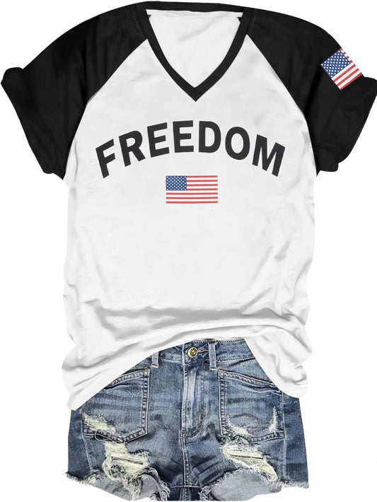 Women Freedom Shirt American Flag Graphic Tees USA Freedom T Shirt Casual Short Sleeve Tops
