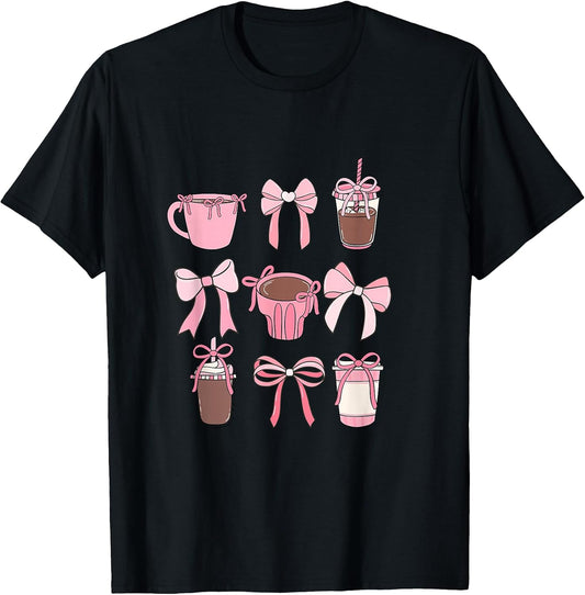 Cute Hot Iced Coffee and PInk Bows Girly Aesthetic
