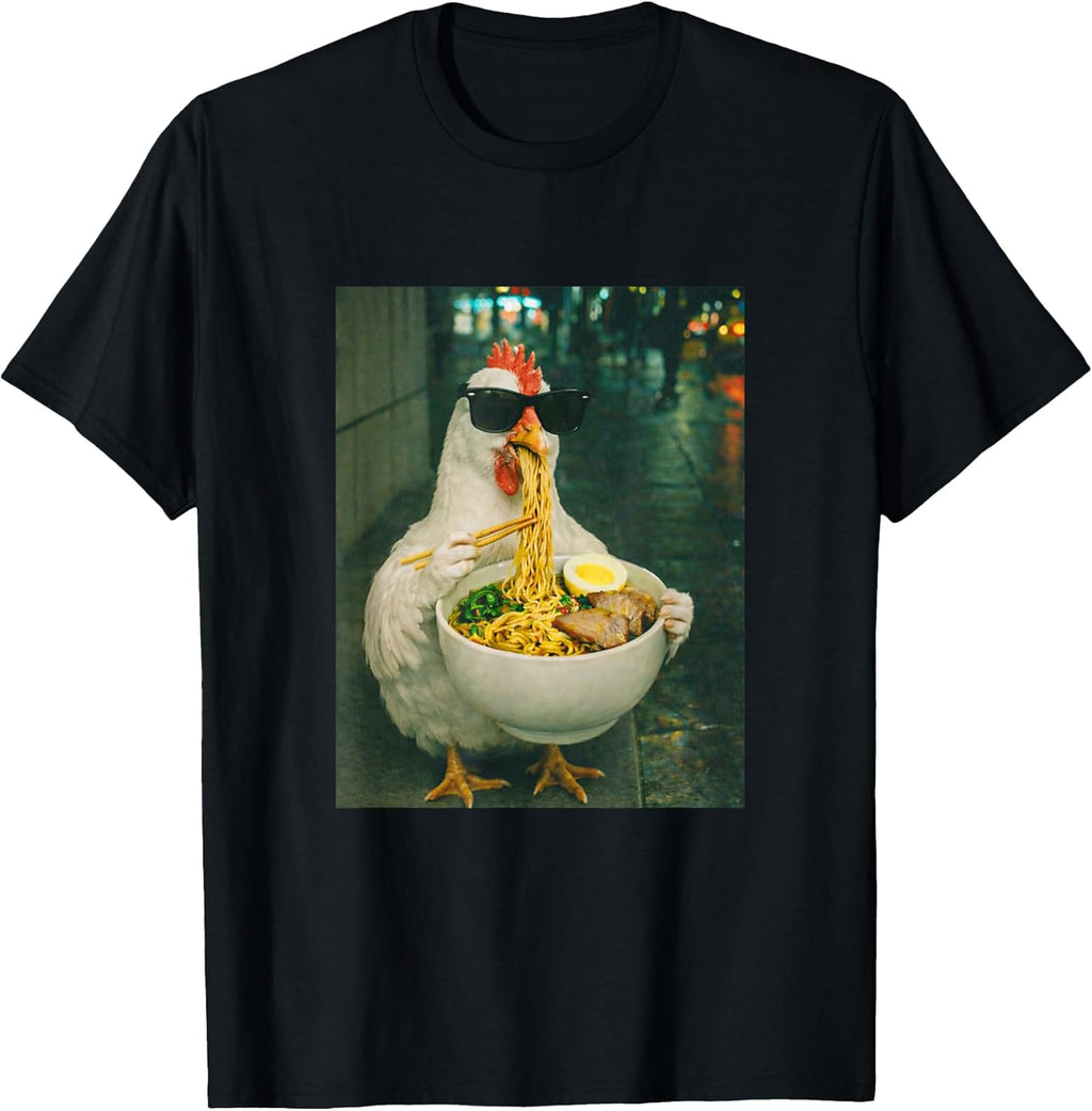 Chicken Eating Ramen Noodles Meme Retro Urban