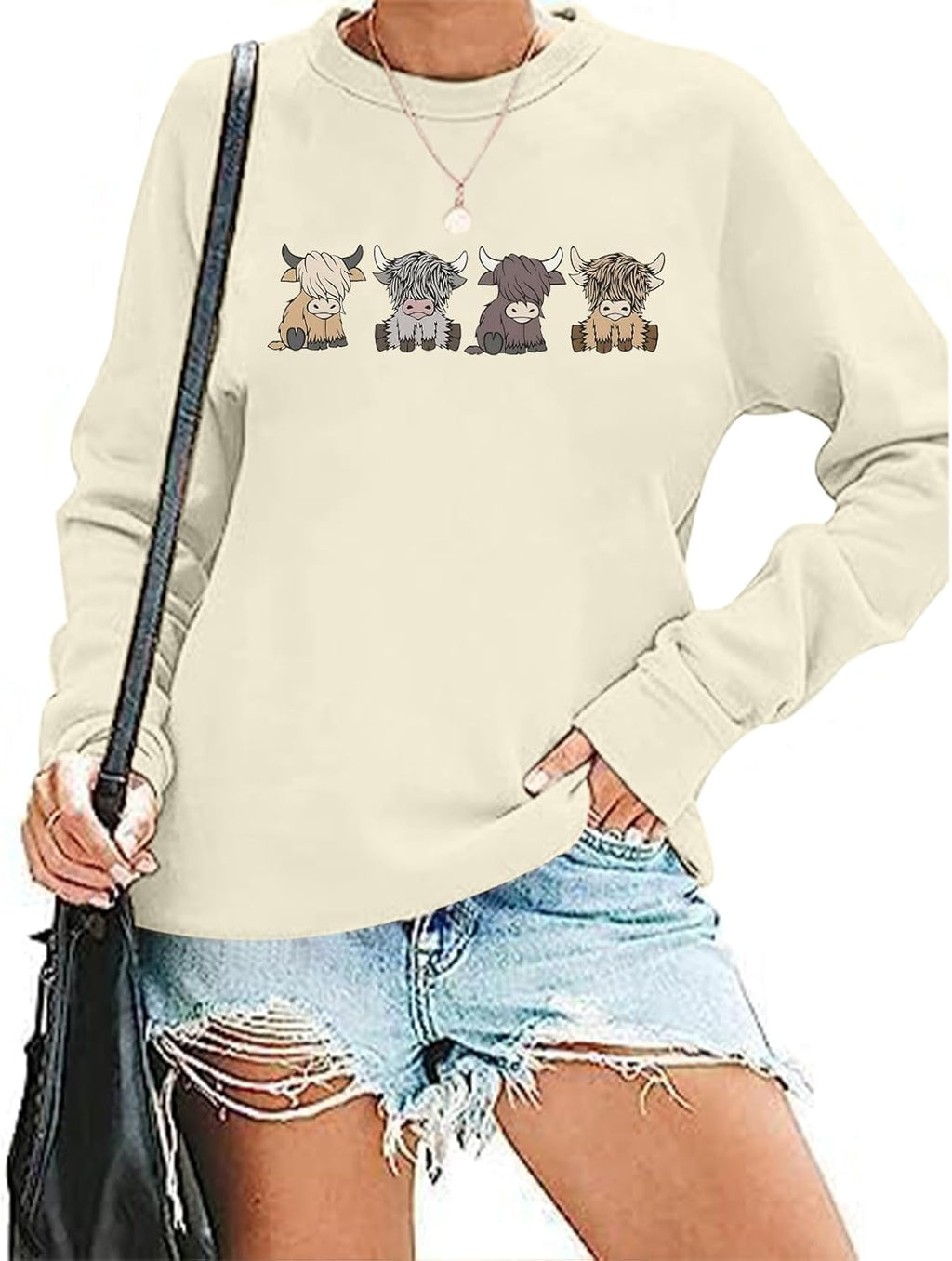 Women Highland Cow Sweatshirt Cute Animal Graphic Farm Pullover Country Western Casual Long Sleeve Shirts Tops