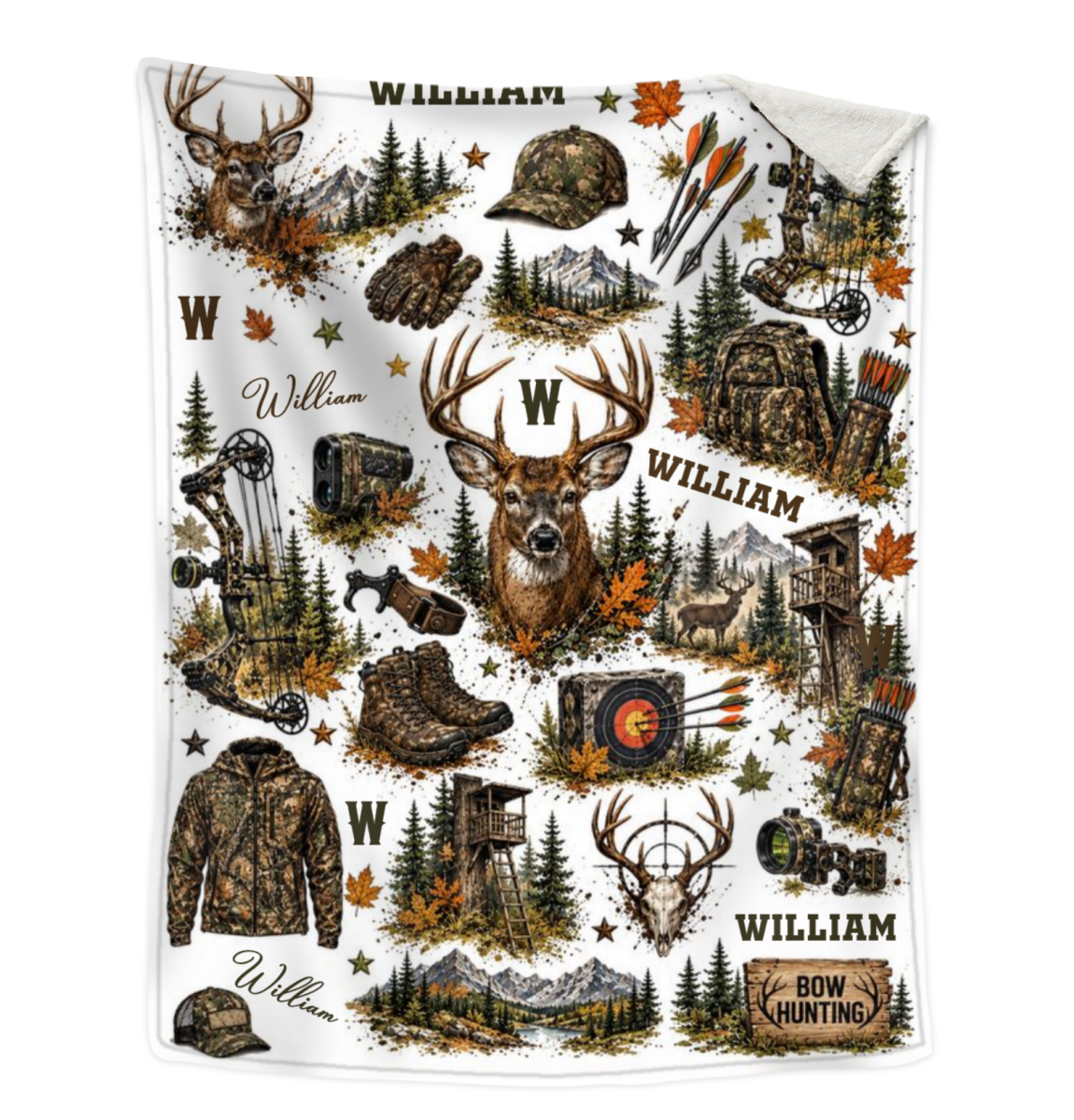 Personalized Bow Hunter Blanket, Bow Hunting Blanket, Deer Hunting Gift for Him, Outdoor Cabin Decor, Hunter Christmas Gift, Archery Hunter Gift