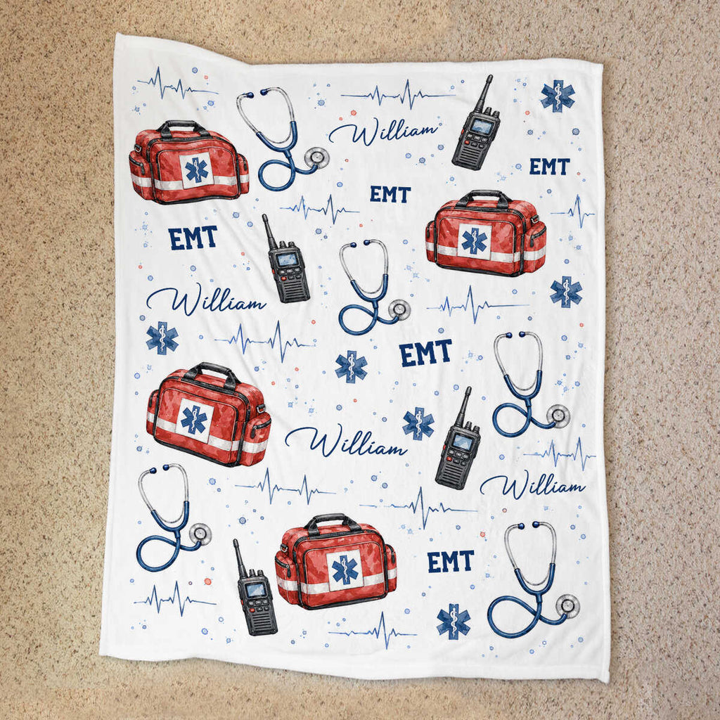 Personalized EMT Blanket with Name, EMT Gift, EMT Graduation Gift, Emergency Medical Technician Throw Blanket, First Responder Gift