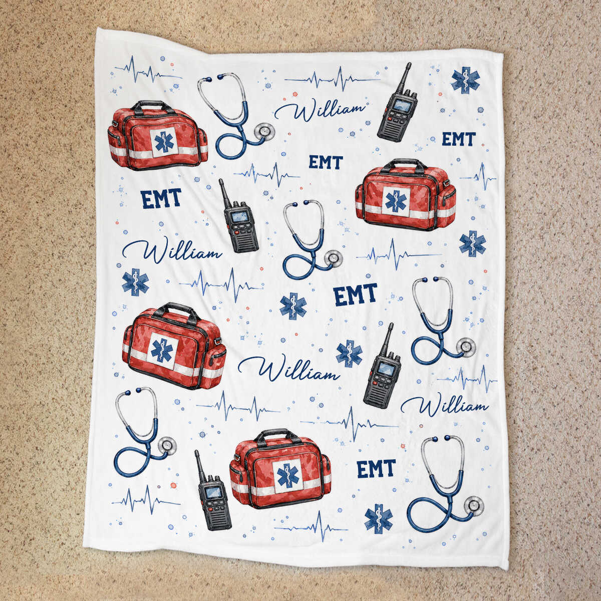 Personalized EMT Blanket with Name, EMT Gift, EMT Graduation Gift, Emergency Medical Technician Throw Blanket, First Responder Gift