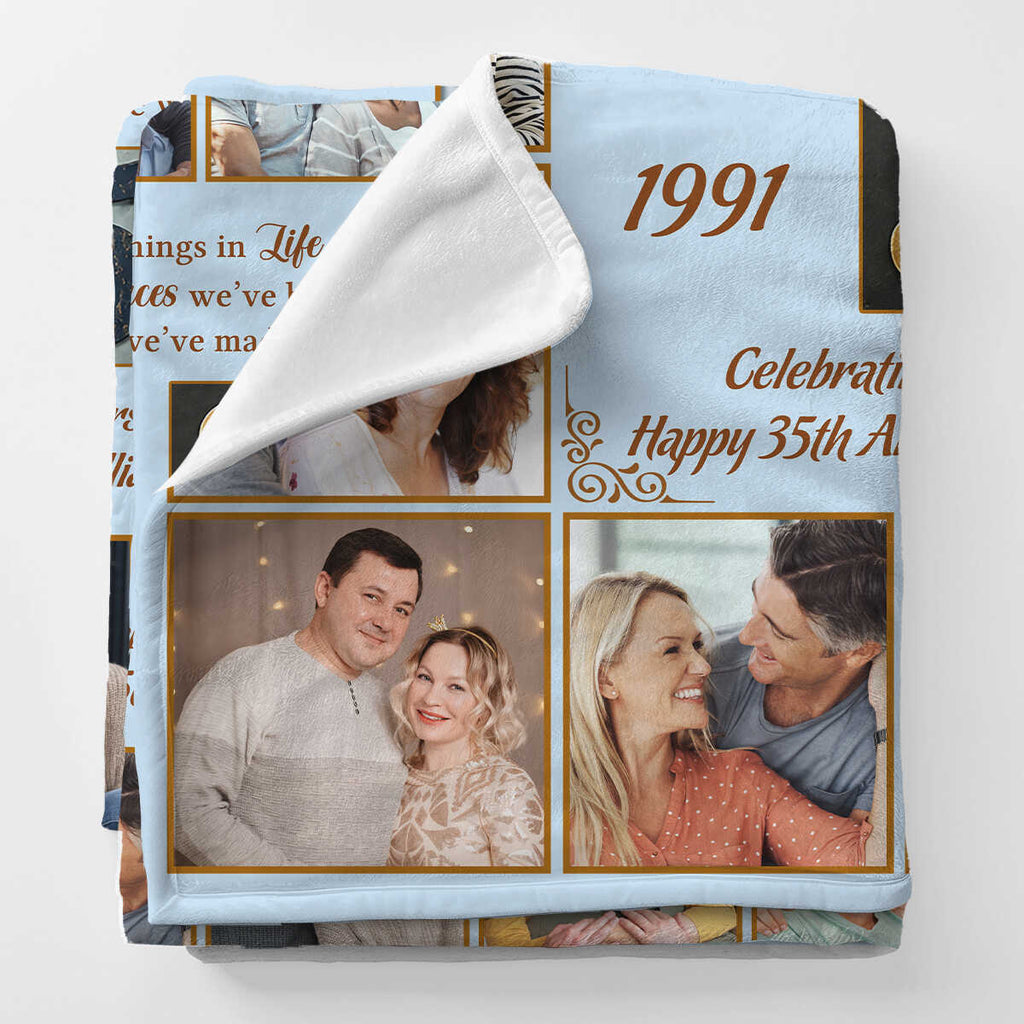 35th Anniversary Photo Blanket, Personalized Wedding Anniversary Gift for Husband, 35 Years of Marriage Couple Blanket, Custom Wedding Anniversary Keepsake