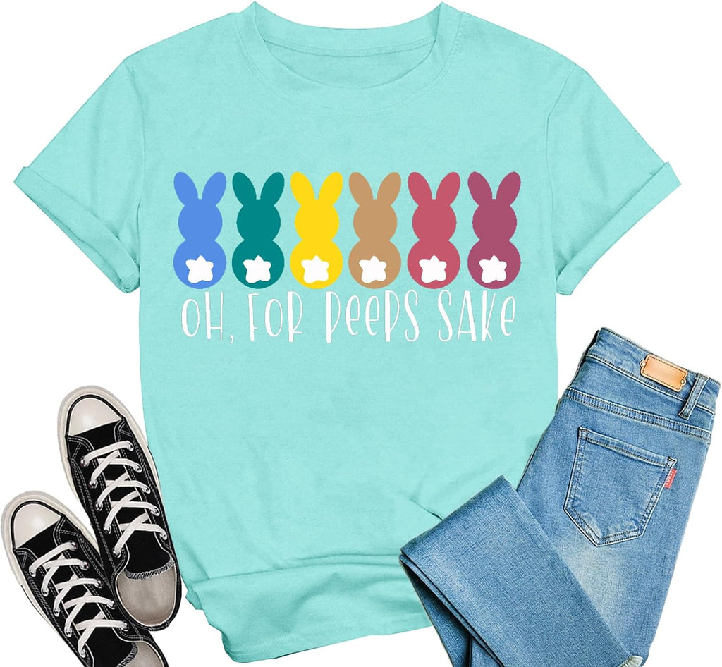 Easter Shirts for Women Easter Bunny T-Shirt Colorful Rabbit Print Tee Tops