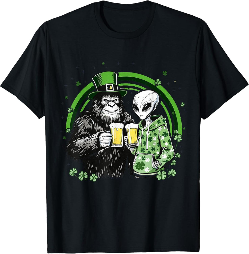 bigfoot and alien St Patricks Day Beer Tees
