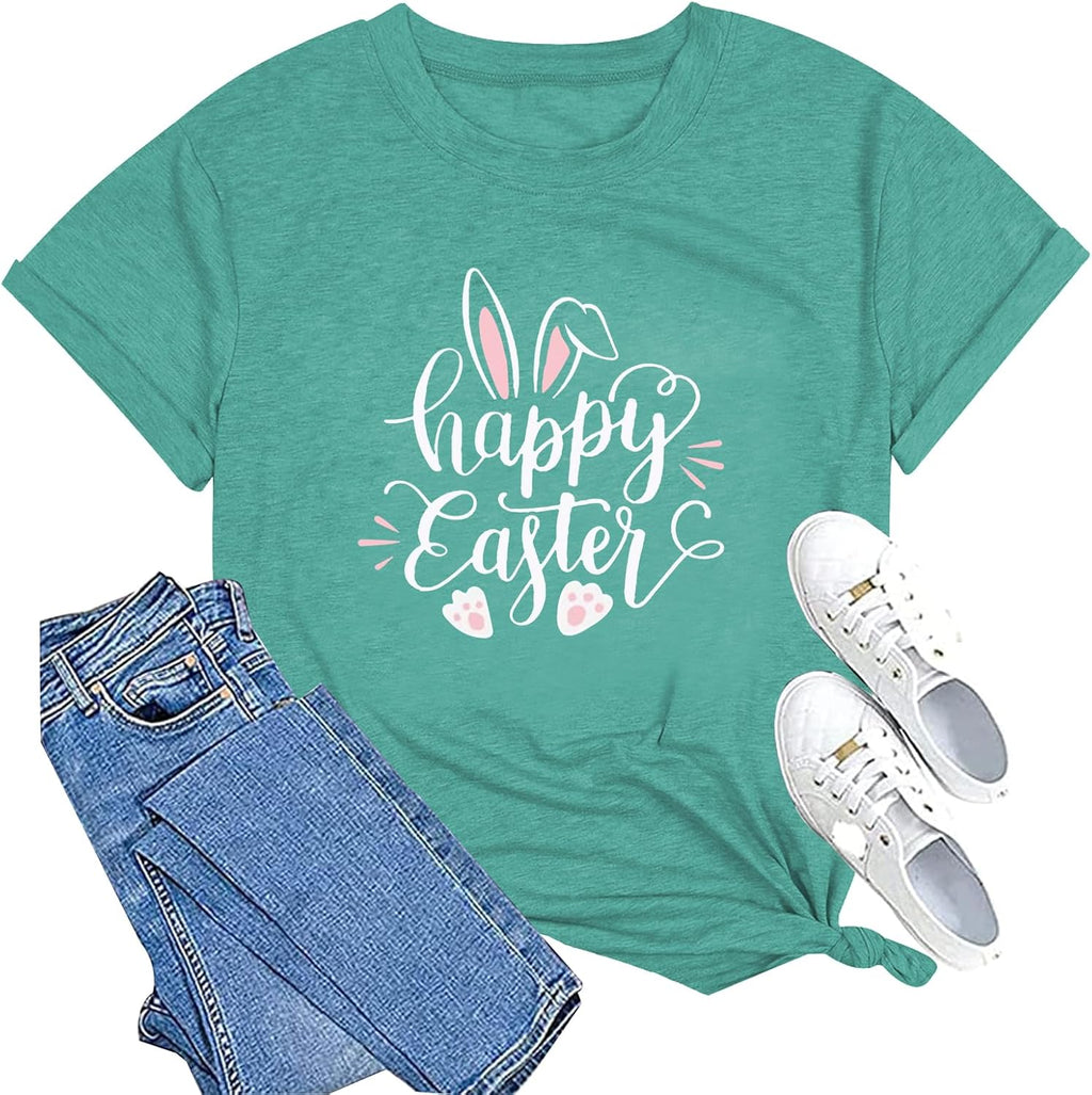 Happy Easter Shirt for Women:Funny Easter Bunny Gnome Graphic T-Shirt